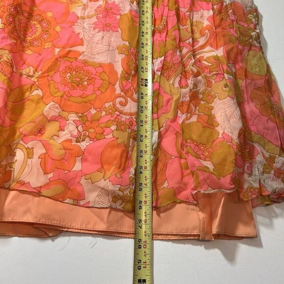 Vintage‎ 60s Maxi Dress Size S Peach Pink Chiffon Sheer Floral Cottagecore Gown - Picture 4 of 5